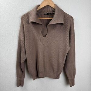 Cyrus Womens Ribbed Knit Sweater Size L Quiet Luxury Minimalist Capsule Wardrobe